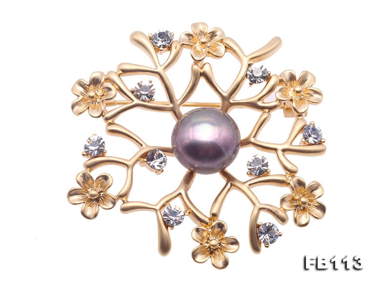 Delicate Zircon-inlaid 11mm Freshwater Pearl Brooch
