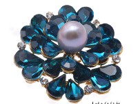 Blue Zircon Flower Brooch with 9.7mm White Pearl