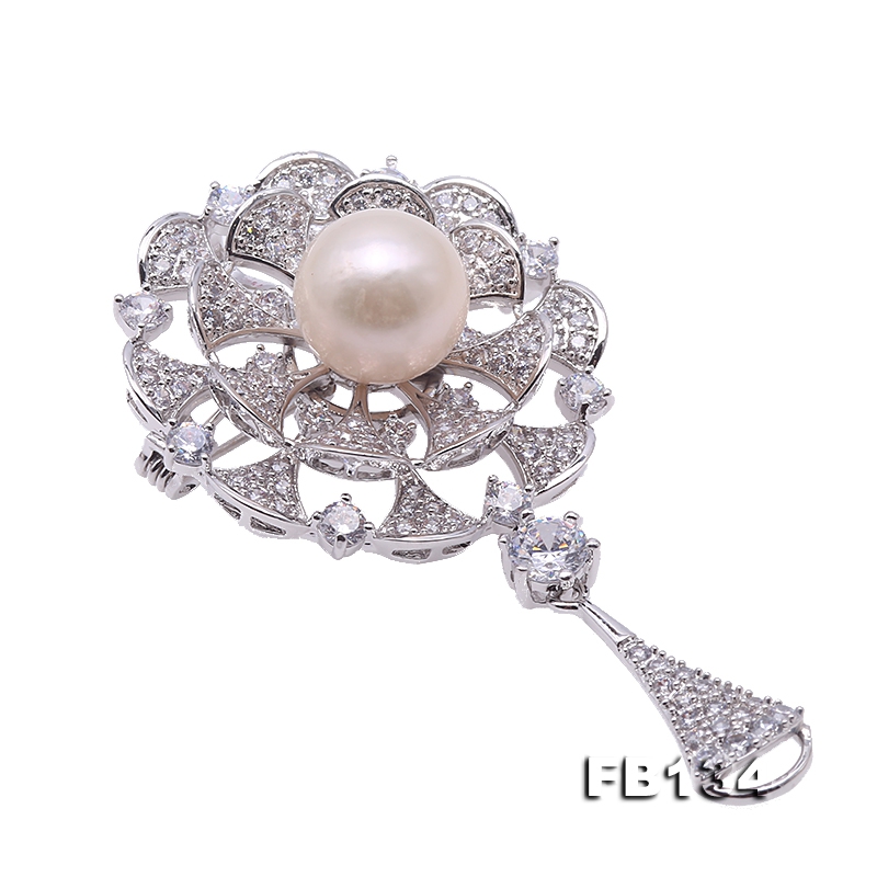 Lovely Mirror-shape Brooch with 11.5mm Edison Pearl