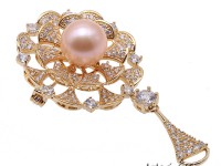 Lovely Mirror-shape Brooch with 11mm Edison Pearl