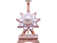 Delicate Zircon-inlaid Eiffel Tower Design 6.5-9.5mm Freshwater Pearl Brooch