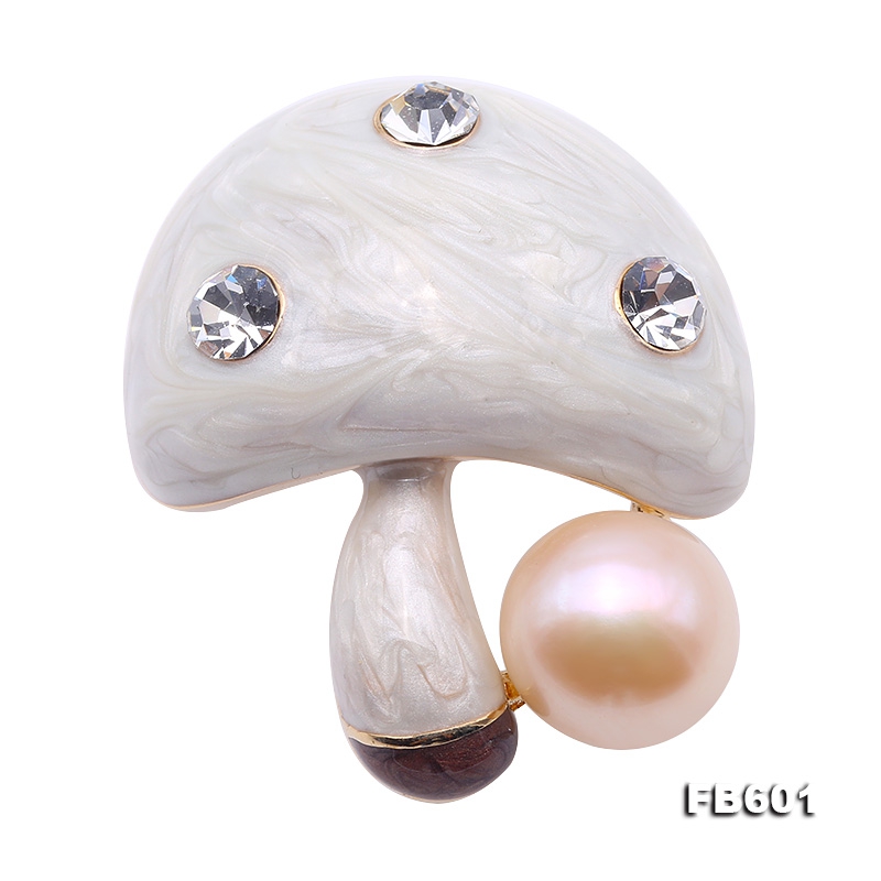 High Quality Mushroom-shape 11.5mm Pink Pearl Brooch