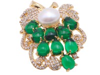 Blue Zircon Green Crystal and 11mm White Edison Pearl Brooch