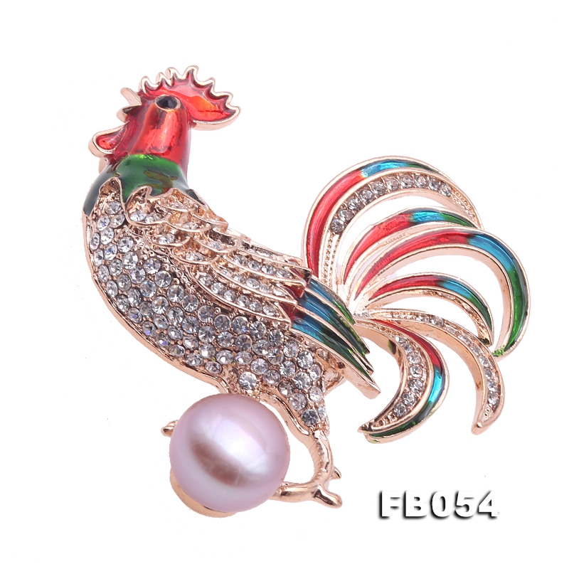 Exquisite 11mm Colorful Rooster Pearl Brooch