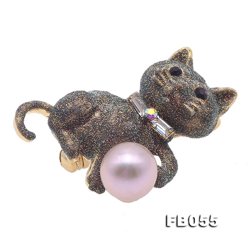 Lovely Cat-shape 10.5mm Pink Pearl Brooch