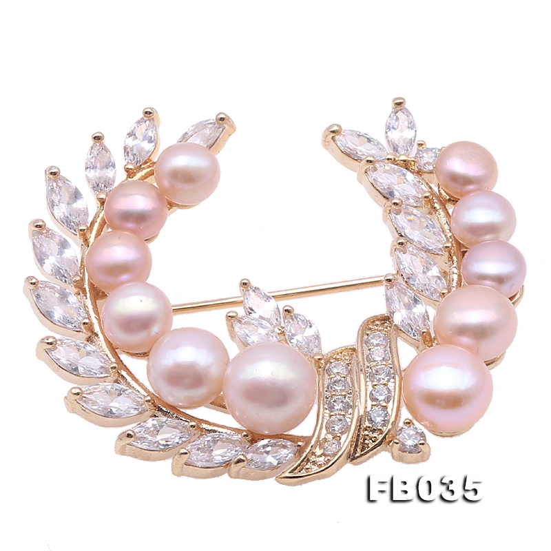 Delicate Zircon-inlaid  Pink Freshwater Pearl Brooch