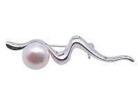 Special Snake-shape 12.5mm White Pearl Brooch