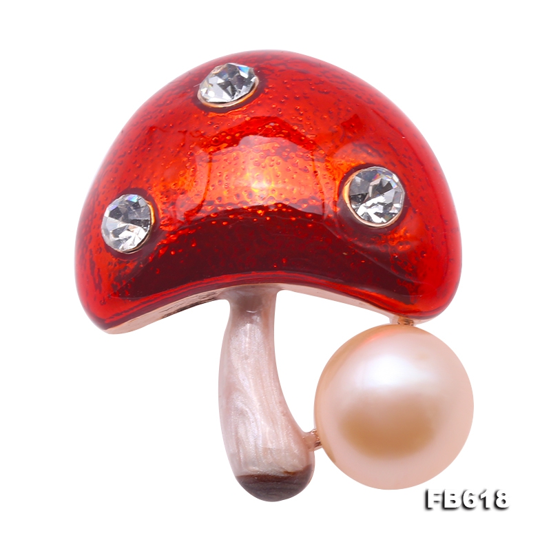 High Quality Mushroom-shape 9mm Pink Pearl Brooch