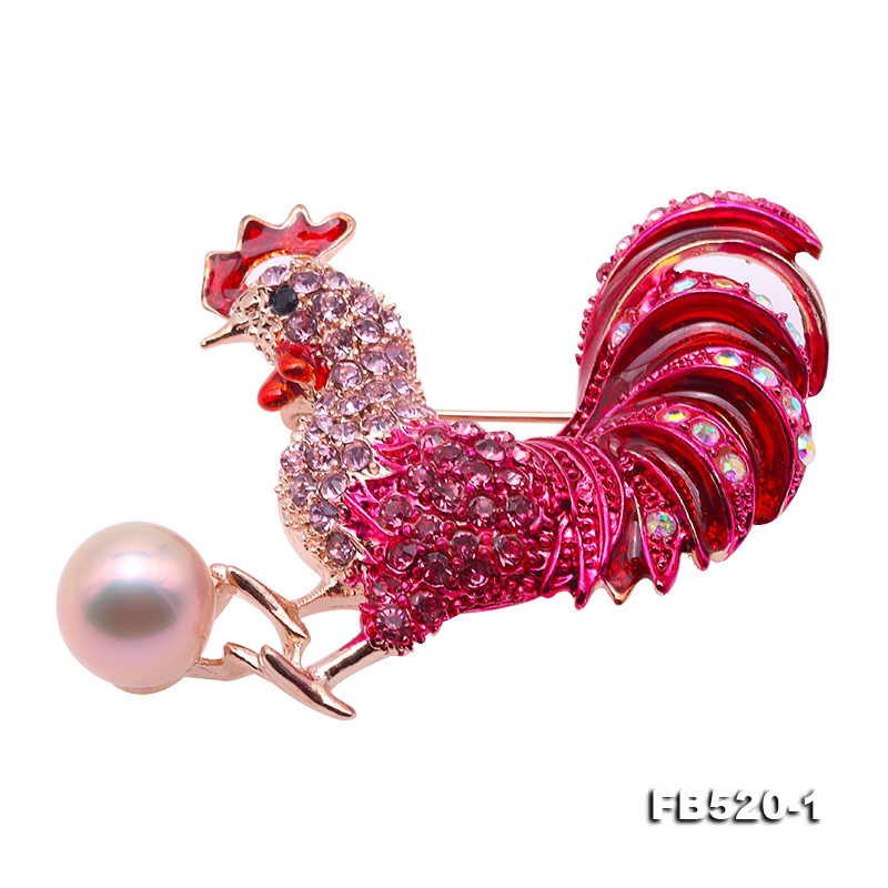 Exquisite 9.5x12mm Colorful Rooster Pearl Brooch