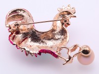 Exquisite 9.5x12mm Colorful Rooster Pearl Brooch