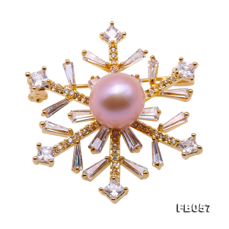 Beautiful 10×13.5mm Lavender Pearl Snowflake Brooch