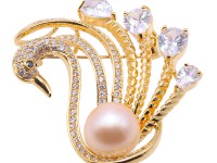 Exquisite Swan-shape 13mm Freshwater Pearl Brooch