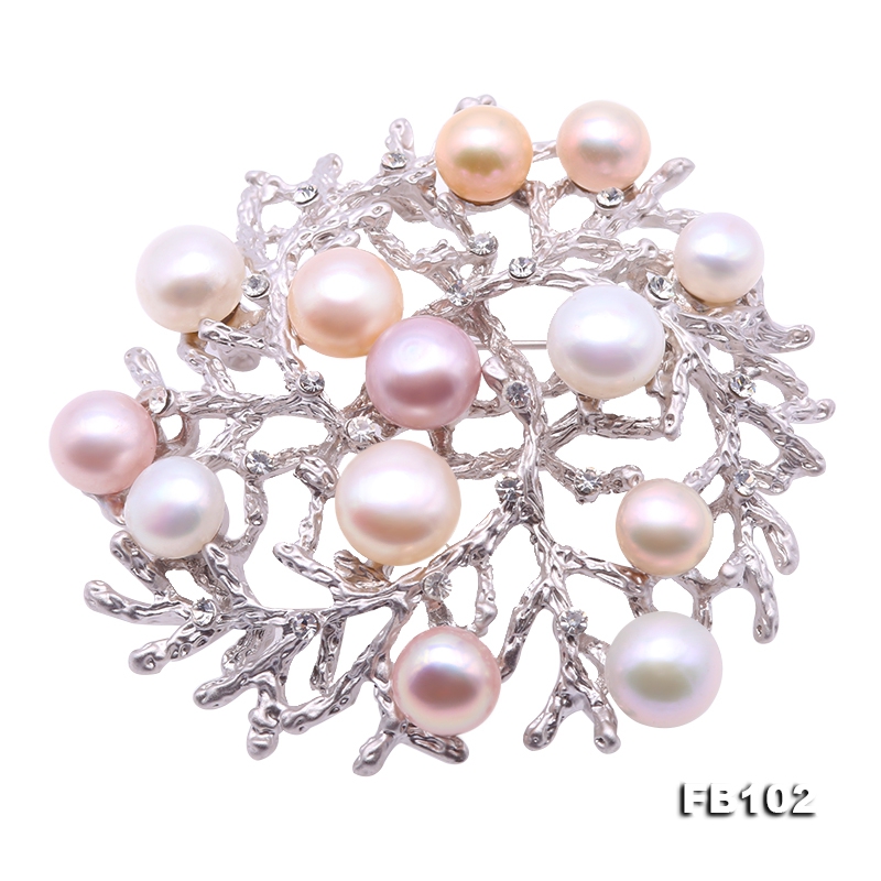 Delicate Zircon-inlaid 7.5-9.5mm Colorful Freshwater Pearl Brooch