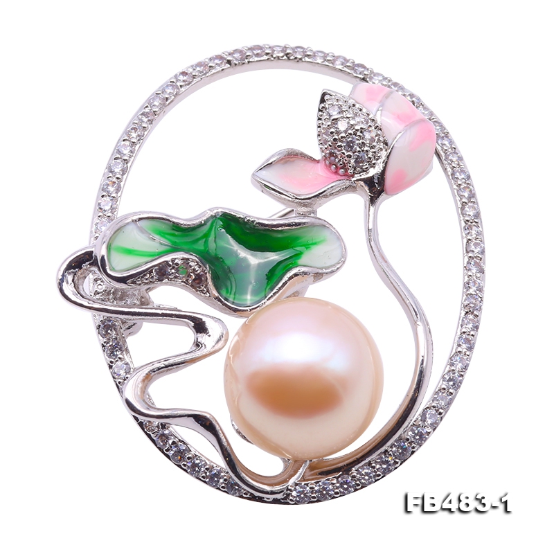 12.5mm Pink Freshwater Pearl Brooch with Zircons