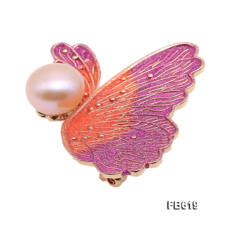 Beautiful 10.5mm Pink Pearl Butterfly Brooch