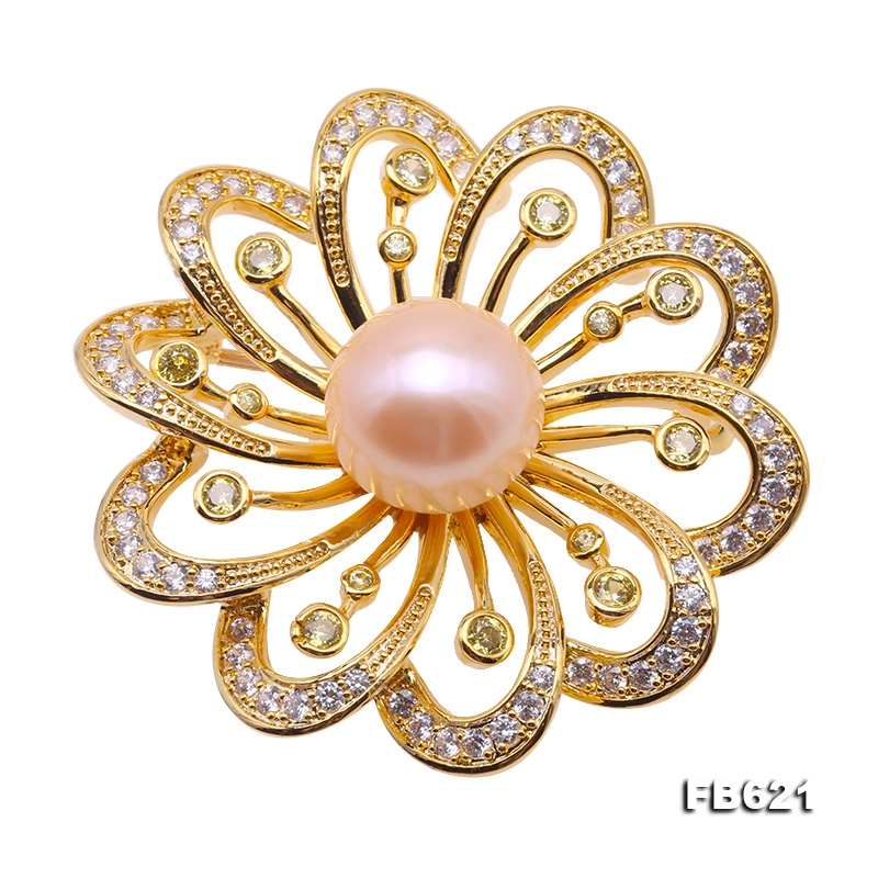 Beautiful Flower-shape 13.5mm Pink Pearl Brooch