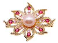 Delicate Zircon-Flower & 13.5mm Pink Pearl Brooch