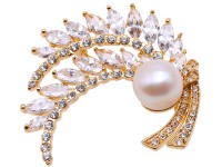 Delicate Zircon-inlaid 12mm Freshwater Pearl Brooch