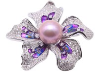 Bright Zircon Flower Brooch with 14mm Lavender Edison Pearl