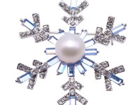Beautiful 12mm White Pearl Snowflake Brooch