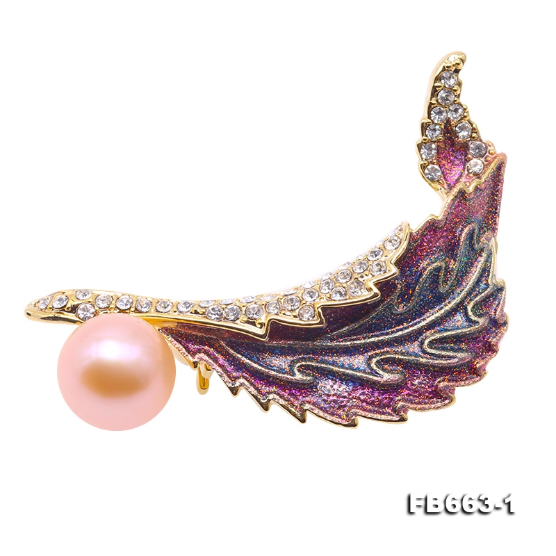 Elegant Feather-shape Zircon-inlaid Pink Freshwater Pearl Brooch