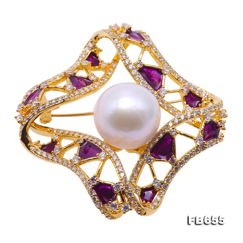 Lustrous 14mm White Round Edison Pearl Brooch