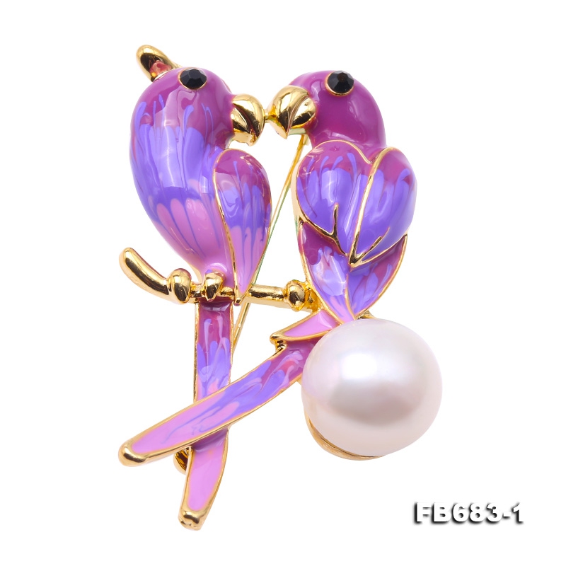 Exquisite 13mm Colorful Lovebirds Pearl Brooch