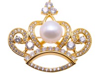 Beautiful Crown-shape 10mm White Pearl Brooch