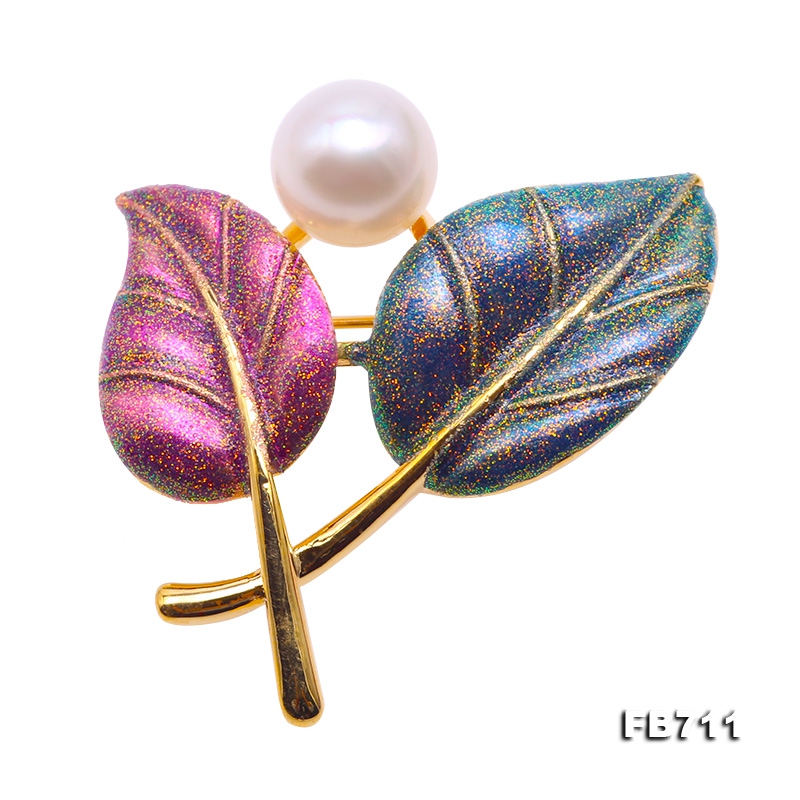 Exquisite Leaf-shape 10mm Freshwater Pearl Brooch