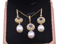 Exquisite 9x11mm White Pearl Earrings & Pendant Set in Sterling Silver