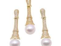 Exquisite 9.5mm White Pearl Earrings & Pendant Set in Sterling Silver