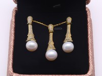 Exquisite 9.5mm White Pearl Earrings & Pendant Set in Sterling Silver