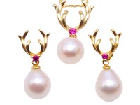 Exquisite 9x10mm White Pearl Earrings & Pendant Set in Sterling Silver