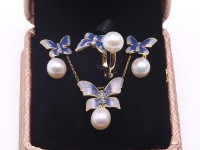 Exquisite 9x10mm White Pearl Pendant Earring & Ring Set in Sterling Silver