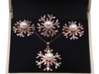 Exquisite 6.5mm White Pearl Pendant Earring & Ring Set in Sterling Silver