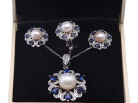 Exquisite 6.5-10.5mm White Pearl Pendant Earring & Ring Set in Sterling Silver