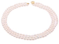 Delicate Three-Strand 5-5.5mm White Oval Pearl Necklace