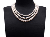 High Quality 6-10mm Three-Strand White Round Pearl Necklace