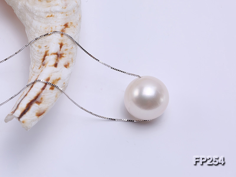 Super-size 12.5mm Classic White Round Freshwater Pearl Pendant with a Silver Chain
