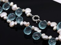 natural white coin freshwater pearl and blue teardrop crystal necklace