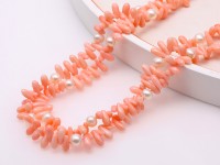 Elegant Long Pink Coral Beads and White Freshwater Cultured Pearl Necklace