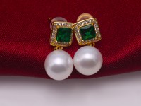 High Luster ! Women Sterling Silver Dangle Earrings 9mm White Pearls Earrings