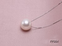 Super-size 12.5mm Classic White Round Freshwater Pearl Pendant with a Silver Chain
