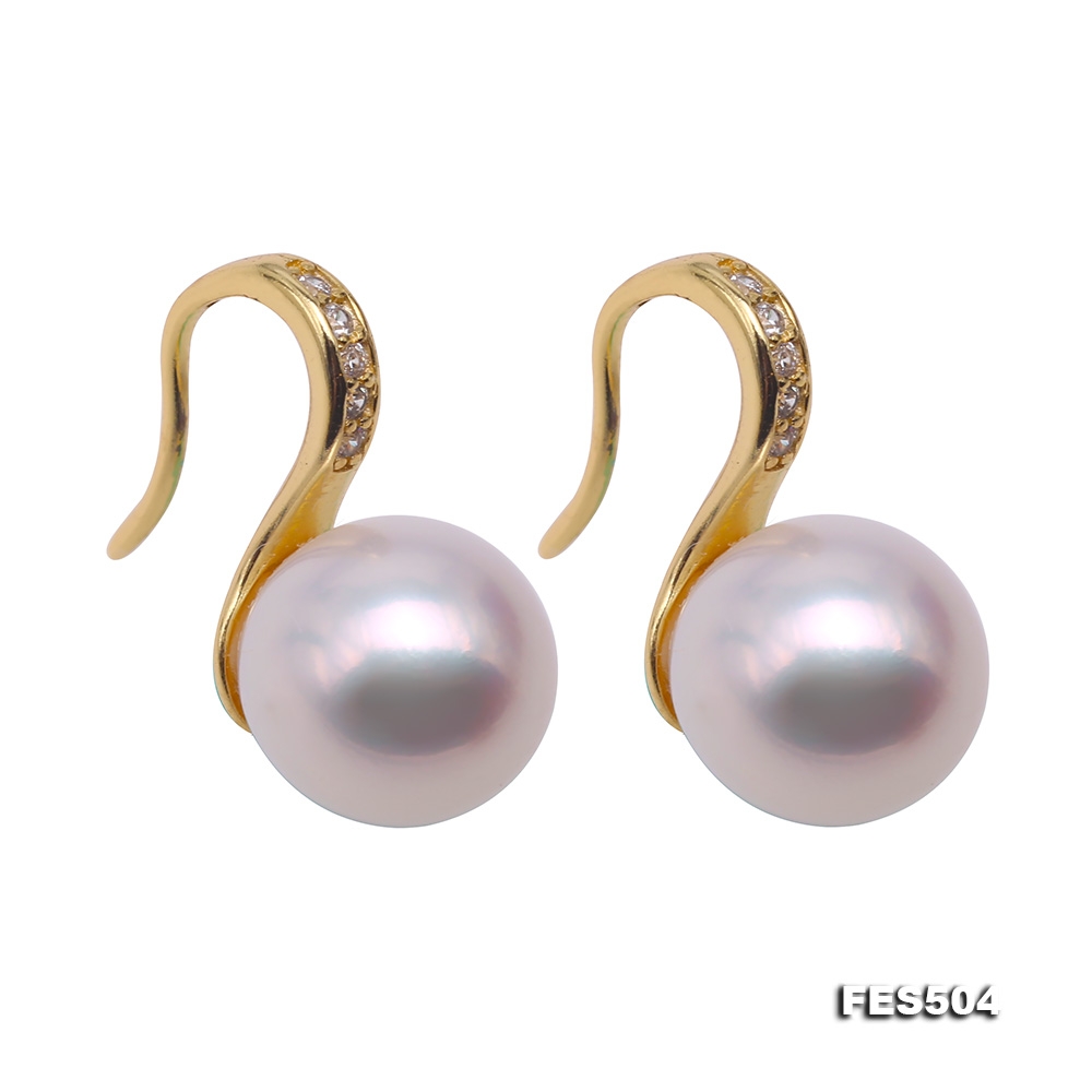 Exquisite 9mm Near Round White Freshwater Pearl Hook Earrings