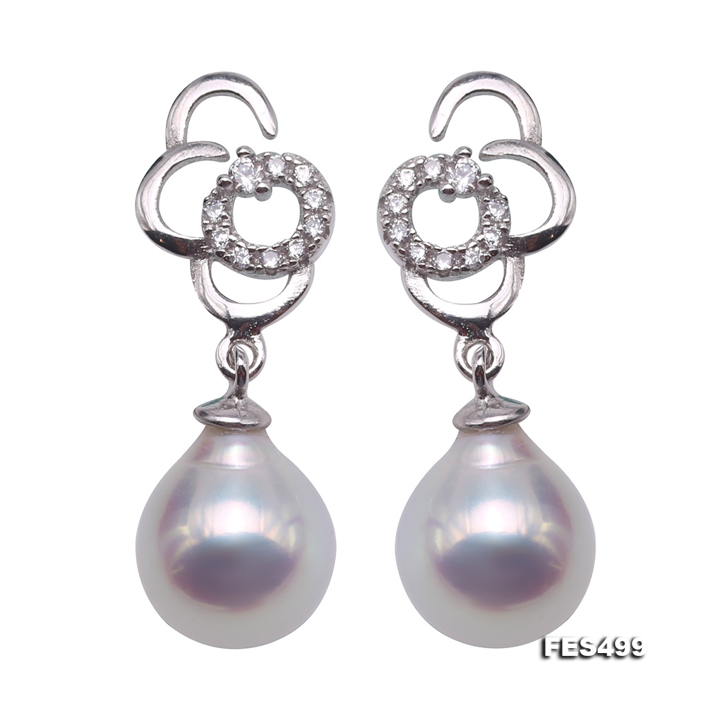 Elegant 7.5-8mm White Waterdrop Freshwater Cultured Pearl Earrings in 925 Sterling Silver