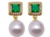 High Luster ! Women Sterling Silver Dangle Earrings 9mm White Pearls Earrings