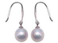 Elegant 8mm White Freshwater Cultured Pearl Earrings in 925 Sterling Silver Hook