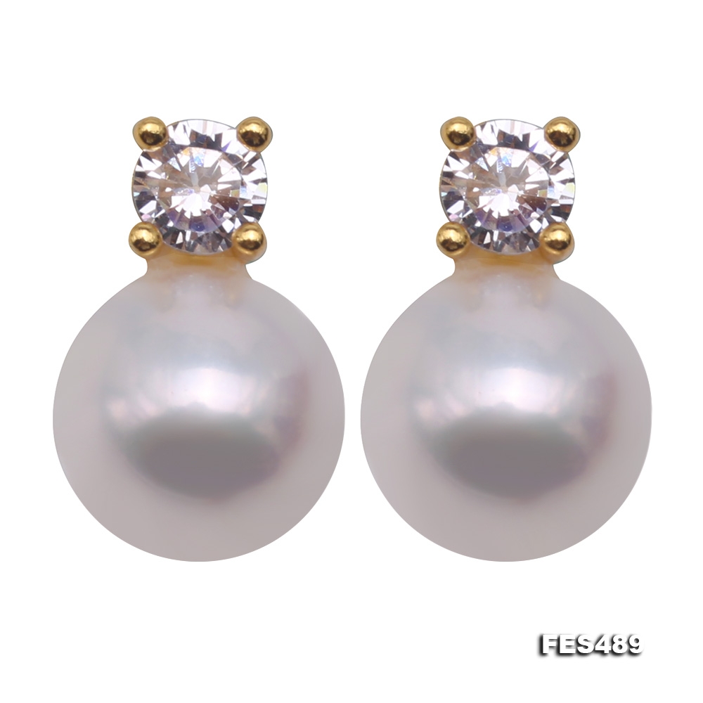Classical 7.5mm White Freshwater Pearl Earrings in Silver