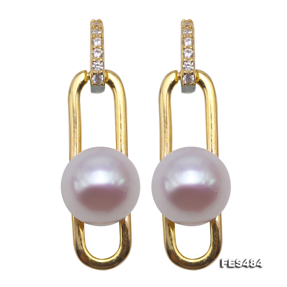 Creative 7-7.5mm Near Round White Freshwater Cultured Pearl Dangle Earrings