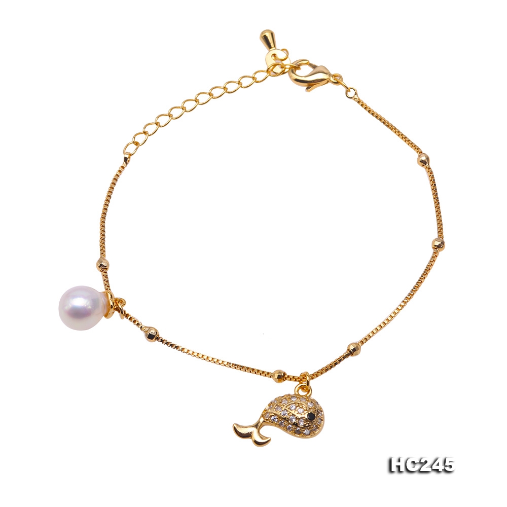 Fashion Women Silver Chain Bracelet dotted White Pearl
